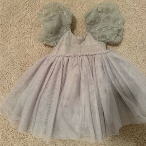 Nora Lee Silver Gray Tulle Dress for Girls - Elegant Puff Sleeve Formal Dress